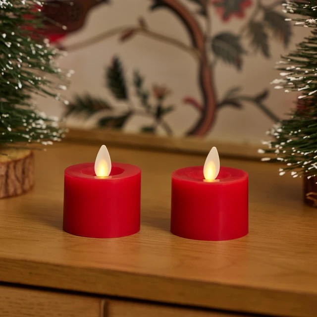 Alt view image 2 of 7 - 2-Pack Moving Flame LED Flameless Tealight (2" x 2") Battery Operated Plastic LED Flameless Tea Light (Holiday Red)