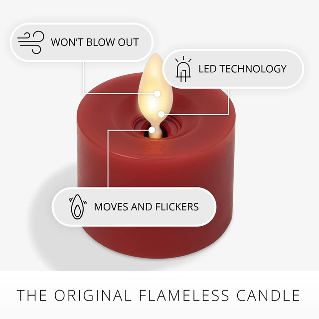 Alt view image 3 of 7 - 2-Pack Moving Flame LED Flameless Tealight (2" x 2") Battery Operated Plastic LED Flameless Tea Light (Holiday Red)
