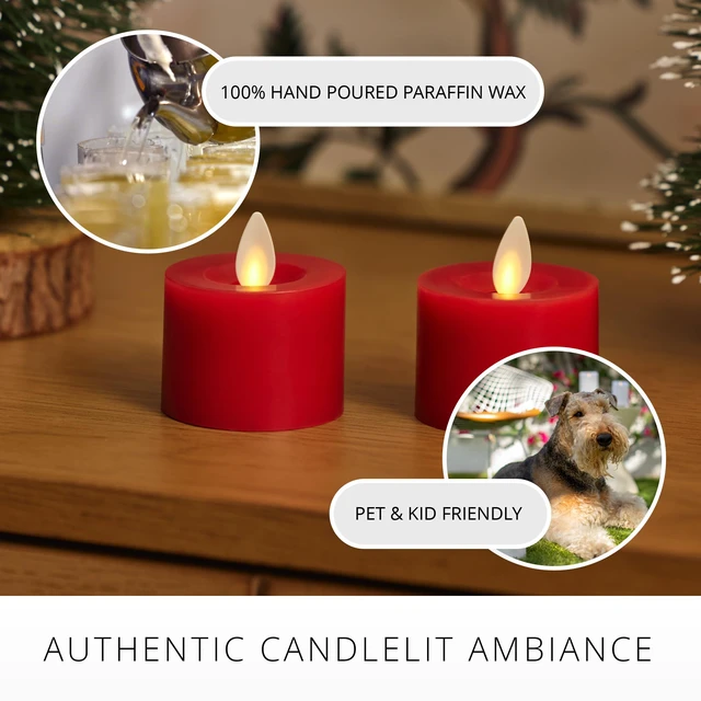 Alt view image 5 of 7 - 2-Pack Moving Flame LED Flameless Tealight (2" x 2") Battery Operated Plastic LED Flameless Tea Light (Holiday Red)