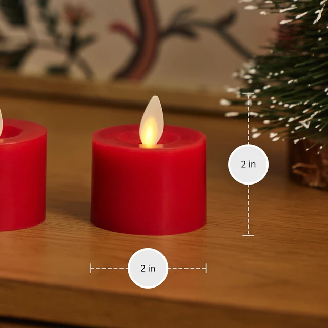 Alt view image 6 of 7 - 2-Pack Moving Flame LED Flameless Tealight (2" x 2") Battery Operated Plastic LED Flameless Tea Light (Holiday Red)