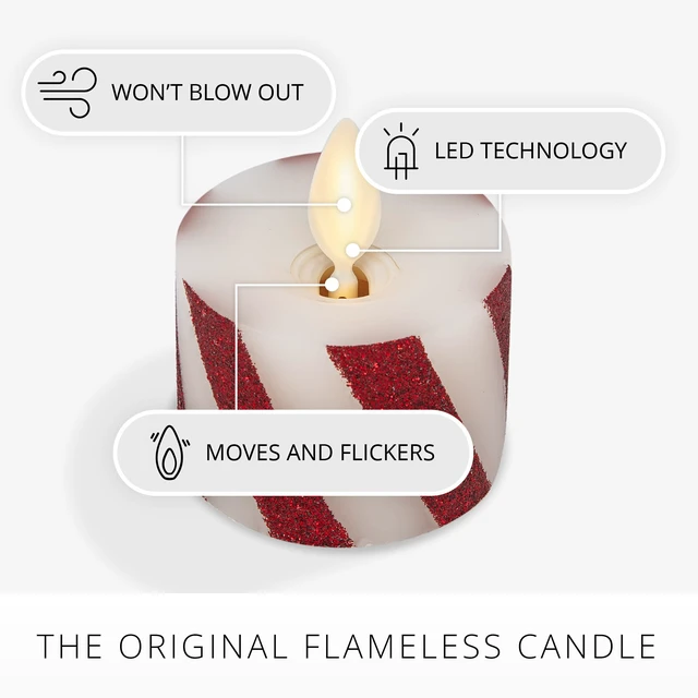 Alt view image 3 of 6 - 2-Pack Moving Flame LED Flameless Tealight (1.4" x 2") Battery Operated Plastic LED Flameless Tea Light Smooth (Candy Cane Red)