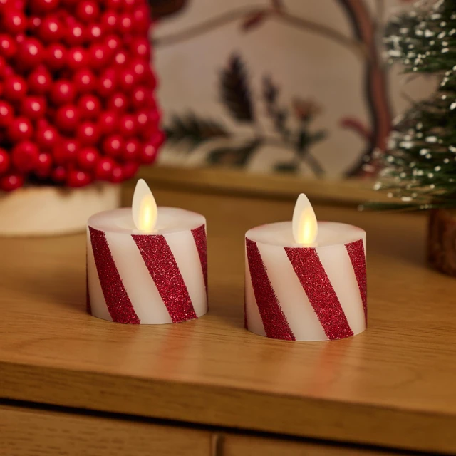Alt view image 2 of 6 - 2-Pack Moving Flame LED Flameless Tealight (1.4" x 2") Battery Operated Plastic LED Flameless Tea Light Smooth (Candy Cane Red)