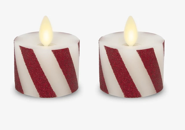 Main image of 2-Pack Moving Flame LED Flameless Tealight (1.4" x 2") Battery Operated Plastic LED Flameless Tea Light Smooth (Candy Cane Red)