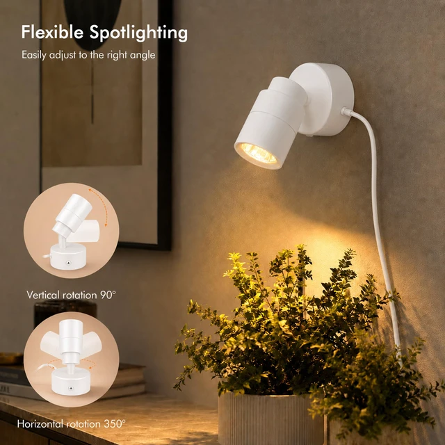 Alt view image 6 of 7 - 2-Pack Spot Lights Indoor, 5W Plants Uplighting Indoor with Remote Control Uplights Indoor with 3-CCT, Timer & Dimmable, Floor Accent Light for Plant, Painting, Picture with 6.56 FT Plug Cord, White