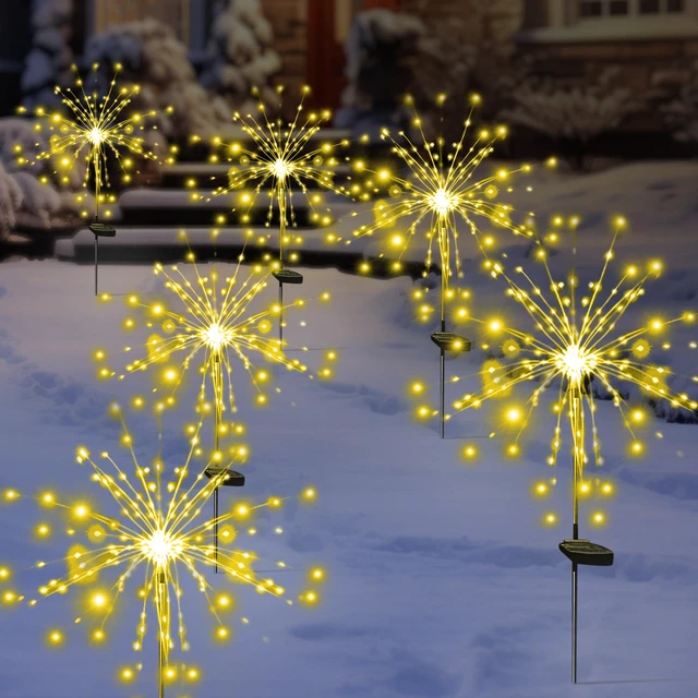 Alt view image 2 of 7 - Christmas Solar Garden Firework Lights Outdoor Waterproof 6 Pack Solar Powered Art Stake Twinkle Lighting for Outside Decor, 120 LED Warm White