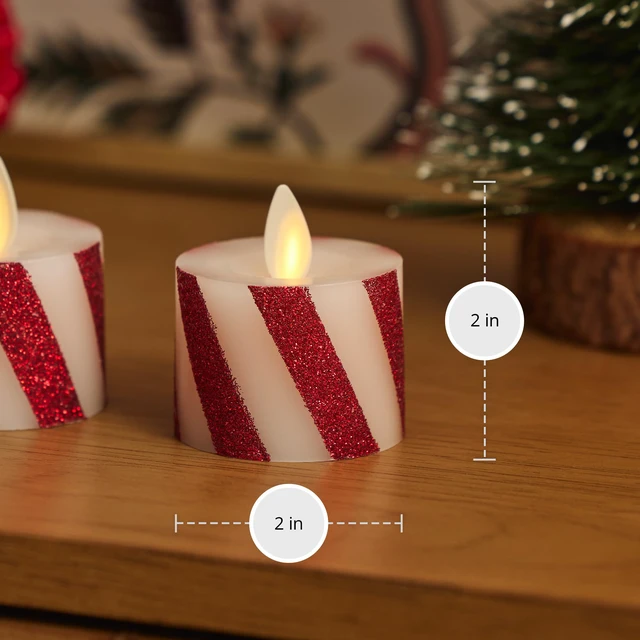 Alt view image 6 of 6 - 2-Pack Moving Flame LED Flameless Tealight (1.4" x 2") Battery Operated Plastic LED Flameless Tea Light Smooth (Candy Cane Red)
