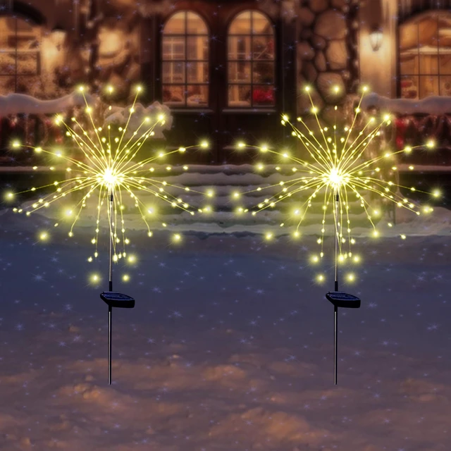 Alt view image 3 of 7 - Christmas Solar Garden Firework Lights Outdoor Waterproof 6 Pack Solar Powered Art Stake Twinkle Lighting for Outside Decor, 120 LED Warm White