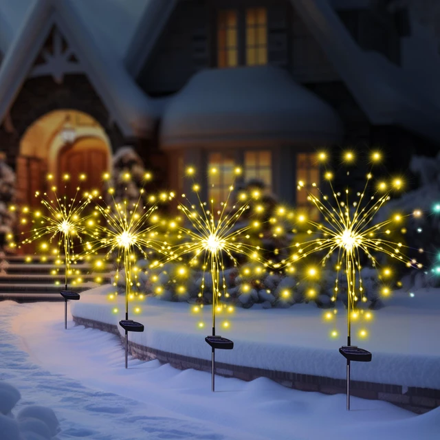 Alt view image 4 of 7 - Christmas Solar Garden Firework Lights Outdoor Waterproof 6 Pack Solar Powered Art Stake Twinkle Lighting for Outside Decor, 120 LED Warm White