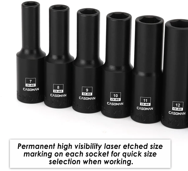 Alt view image 7 of 7 - 13PCS 3/8"Drive Magnetic Impact Socket Set, Deep, 6-Point, Metric, 7mm to 19mm, CR-MO