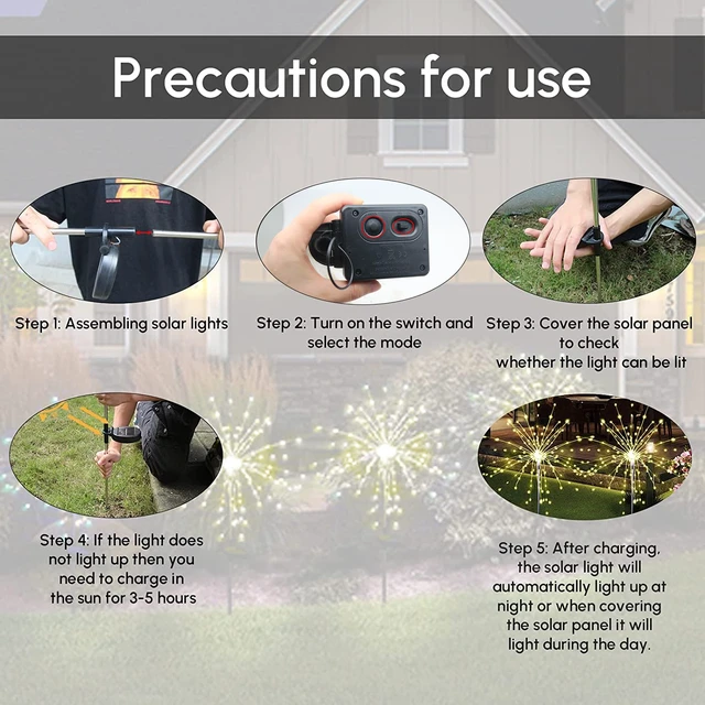 Alt view image 7 of 7 - Christmas Solar Garden Firework Lights Outdoor Waterproof 6 Pack Solar Powered Art Stake Twinkle Lighting for Outside Decor, 120 LED Warm White