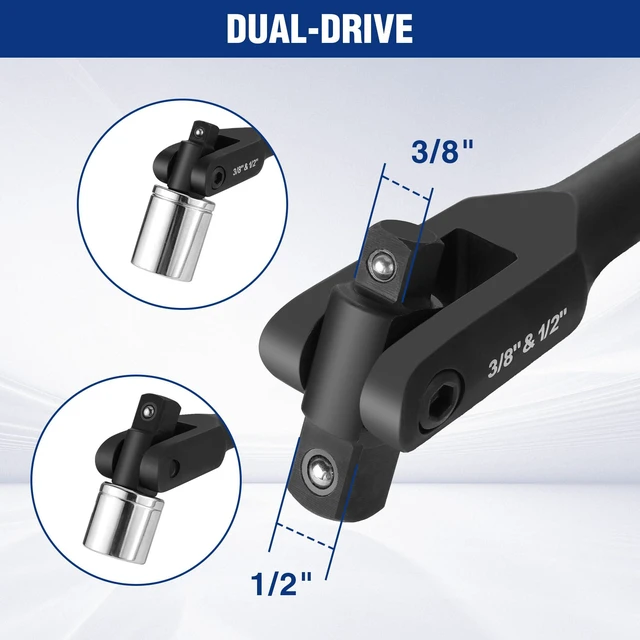 Alt view image 4 of 7 - 24-inch Dual Drive Breaker Bar, 3/8" & 1/2" Drive, 360° Flex Head Heavy Duty Breaker Bars, Spring-loaded Detent Ball, CR-MO Head, Premium Chrome Vanadium Steel with Black Phosphate Finish