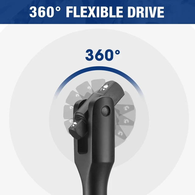 Alt view image 5 of 7 - 24-inch Dual Drive Breaker Bar, 3/8" & 1/2" Drive, 360° Flex Head Heavy Duty Breaker Bars, Spring-loaded Detent Ball, CR-MO Head, Premium Chrome Vanadium Steel with Black Phosphate Finish
