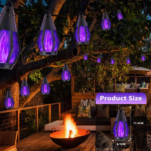 Alt view image 2 of 7 - Solar String Lights for Outside, 33Ft Solar Patio Light with 15 Flickering Flame Light Bulbs, Waterproof Purple Halloween Lights for Garden Yard Patio Gazebo Bistro Cafe Party Halloween Decorations