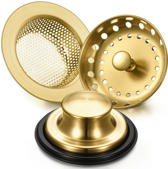 Main image of 3 Pcs Sink Plug Stopper Disposal Drain Strainer,Antique Gold Stainless Steel, Universal Fit for Kitchen Drains, Anti-clogging Mesh Basket, Strainer and Plug Stoppers for Garbage Disposal