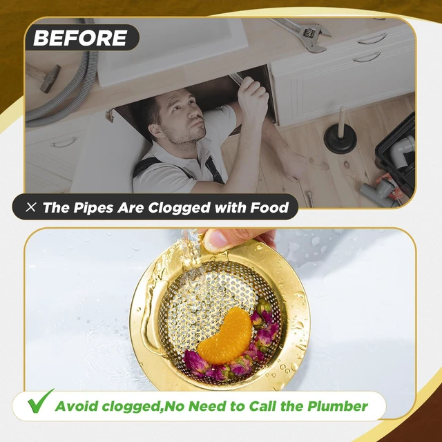 Alt view image 6 of 7 - 3 Pcs Sink Plug Stopper Disposal Drain Strainer,Antique Gold Stainless Steel, Universal Fit for Kitchen Drains, Anti-clogging Mesh Basket, Strainer and Plug Stoppers for Garbage Disposal