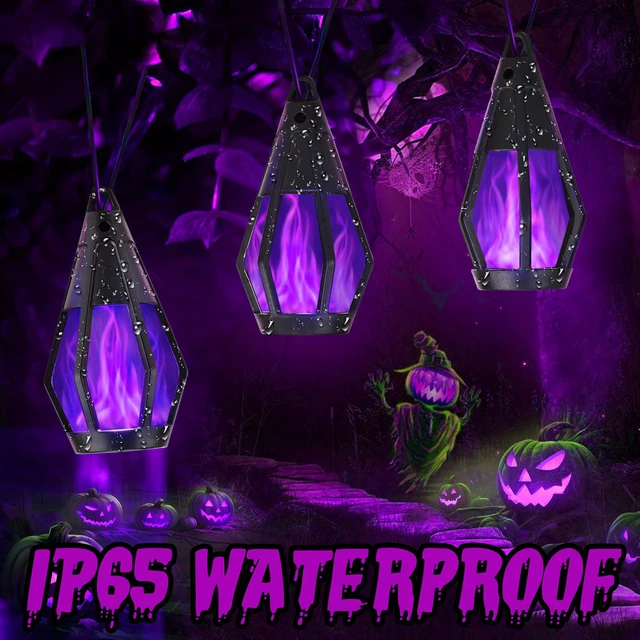 Alt view image 5 of 7 - Solar String Lights for Outside, 33Ft Solar Patio Light with 15 Flickering Flame Light Bulbs, Waterproof Purple Halloween Lights for Garden Yard Patio Gazebo Bistro Cafe Party Halloween Decorations