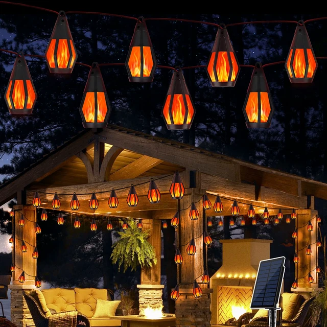 Main image of Solar String Lights for Outside, 33Ft Solar Patio Light with 15 Flickering Flame Light Bulbs, Waterproof Red Halloween Lights for Garden Yard Patio Gazebo Bistro Cafe Party Halloween Decorations