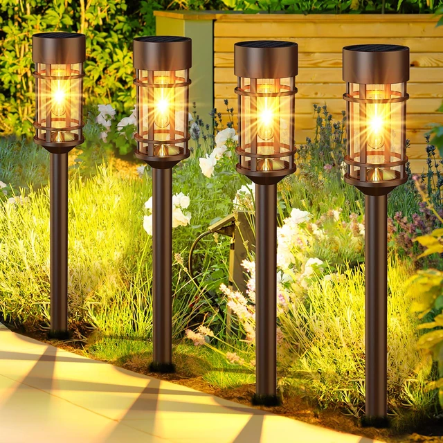 Main image of Solar Pathway Lights Outdoor Solar Lights 8 Pack Metal & Glass Design - Waterproof Auto On/Off Bright Long-Lasting Garden Landscape Lighting Walkway Driveway
