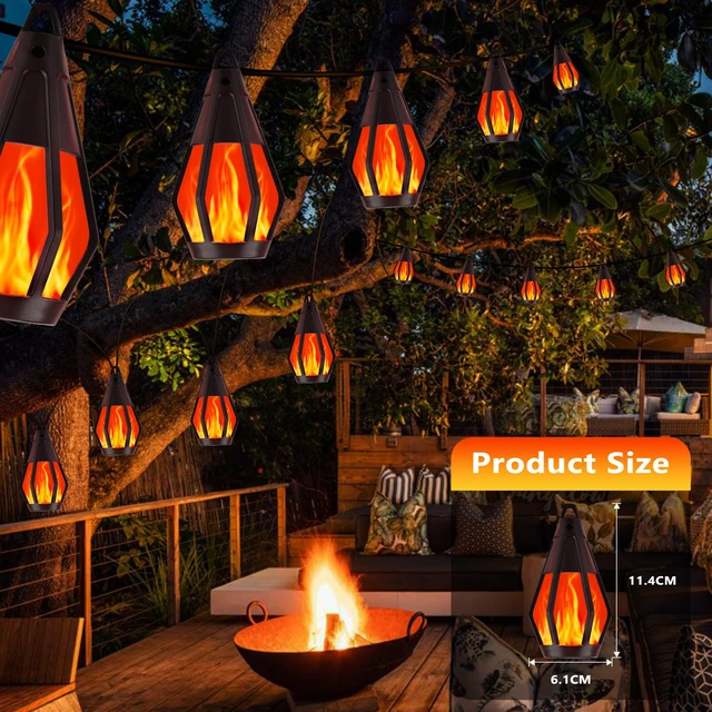 Alt view image 2 of 7 - Solar String Lights for Outside, 33Ft Solar Patio Light with 15 Flickering Flame Light Bulbs, Waterproof Red Halloween Lights for Garden Yard Patio Gazebo Bistro Cafe Party Halloween Decorations