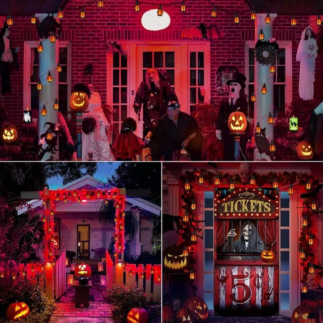 Alt view image 7 of 7 - Solar String Lights for Outside, 33Ft Solar Patio Light with 15 Flickering Flame Light Bulbs, Waterproof Red Halloween Lights for Garden Yard Patio Gazebo Bistro Cafe Party Halloween Decorations