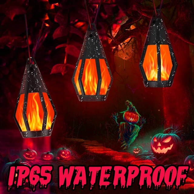 Alt view image 4 of 7 - Solar String Lights for Outside, 33Ft Solar Patio Light with 15 Flickering Flame Light Bulbs, Waterproof Red Halloween Lights for Garden Yard Patio Gazebo Bistro Cafe Party Halloween Decorations