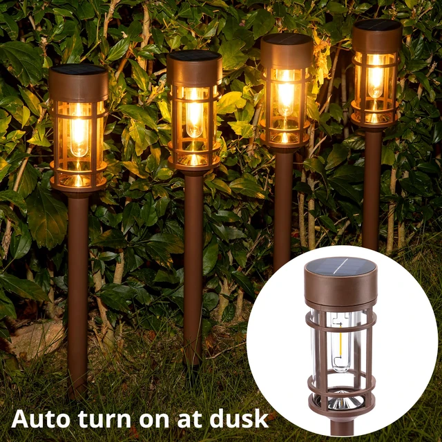 Alt view image 2 of 7 - Solar Pathway Lights Outdoor Solar Lights 8 Pack Metal & Glass Design - Waterproof Auto On/Off Bright Long-Lasting Garden Landscape Lighting Walkway Driveway