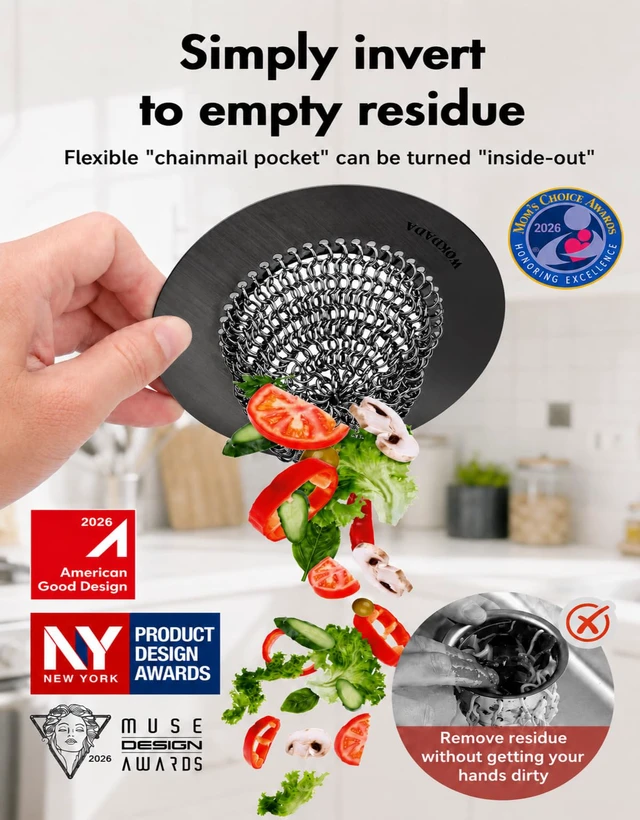 Alt view image 2 of 7 - Reversible Kitchen Sink Drain Strainer, Anti-Clog Flat Edge, Black Fast Drainage, Easy Flip Cleaning, Anti-Slip Fit, Scratch Resistant, Fade Proof, Anti-Rust, Patented Chain Mesh sink strainer