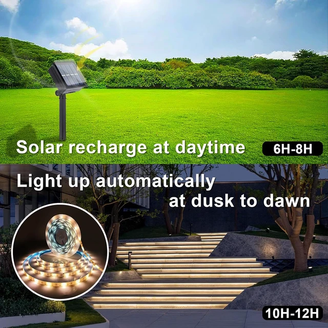 Alt view image 3 of 7 - Solar LED Strip Lights Outdoor String Light Waterproof 20FT 180LED Cuttable Tape Rope Solar Lighting for Garden Path, Deck, Yard, Stair, Step, Christmas Decorative Lighting 2 Packs