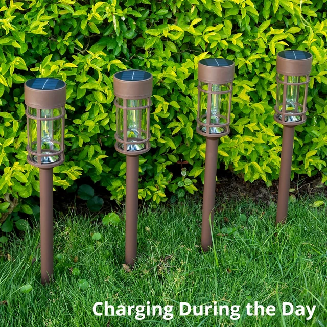 Alt view image 3 of 7 - Solar Pathway Lights Outdoor Solar Lights 8 Pack Metal & Glass Design - Waterproof Auto On/Off Bright Long-Lasting Garden Landscape Lighting Walkway Driveway