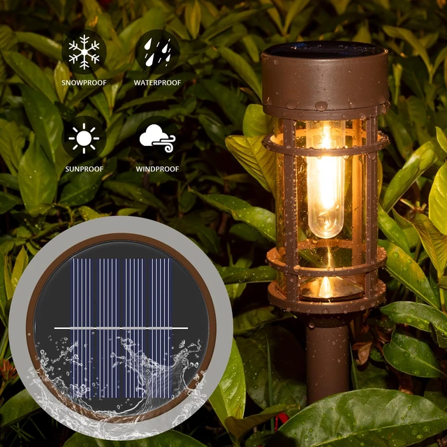 Alt view image 4 of 7 - Solar Pathway Lights Outdoor Solar Lights 8 Pack Metal & Glass Design - Waterproof Auto On/Off Bright Long-Lasting Garden Landscape Lighting Walkway Driveway