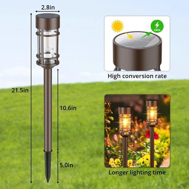 Alt view image 5 of 7 - Solar Pathway Lights Outdoor Solar Lights 8 Pack Metal & Glass Design - Waterproof Auto On/Off Bright Long-Lasting Garden Landscape Lighting Walkway Driveway