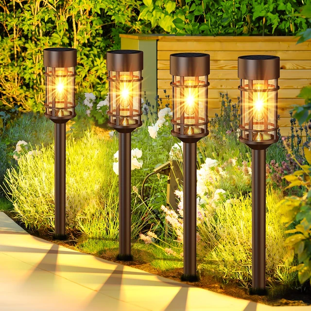 Alt view image 7 of 7 - Solar Pathway Lights Outdoor Solar Lights 8 Pack Metal & Glass Design - Waterproof Auto On/Off Bright Long-Lasting Garden Landscape Lighting Walkway Driveway