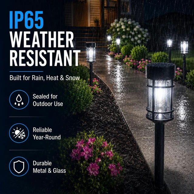 Alt view image 3 of 7 - Solar Pathway Lights Outdoor 8 Pack Waterproof Solar Lights for Garden 21" Metal Glass LED Bright 8-12Hours Long-Lasting Outdoor Solar Lights for Yard, Garden Path Landscape Driveway Walkway
