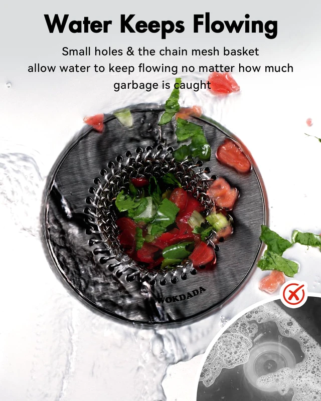 Alt view image 3 of 7 - Reversible Kitchen Sink Drain Strainer, Anti-Clog Flat Edge, Black Fast Drainage, Easy Flip Cleaning, Anti-Slip Fit, Scratch Resistant, Fade Proof, Anti-Rust, Patented Chain Mesh sink strainer