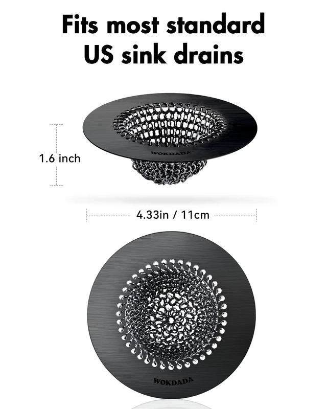 Alt view image 7 of 7 - Reversible Kitchen Sink Drain Strainer, Anti-Clog Flat Edge, Black Fast Drainage, Easy Flip Cleaning, Anti-Slip Fit, Scratch Resistant, Fade Proof, Anti-Rust, Patented Chain Mesh sink strainer