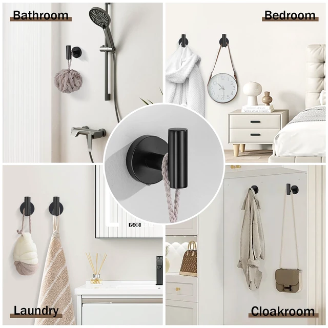 Alt view image 5 of 7 - 6 Pieces Matte Black Towel Bar Bathroom Hardware Set, 23.6Inch Matte Black Bathroom Accessories Towel Holder Set, SUS304 Stainless Steel Towel Racks for Bathroom