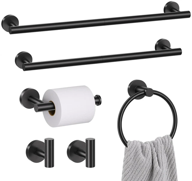 Main image of 6 Pieces Matte Black Towel Bar Bathroom Hardware Set, 23.6Inch Matte Black Bathroom Accessories Towel Holder Set, SUS304 Stainless Steel Towel Racks for Bathroom