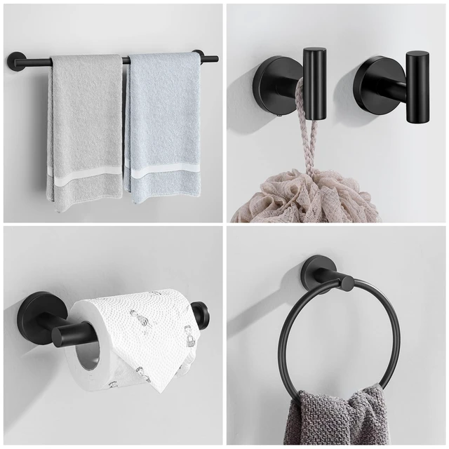 Alt view image 6 of 7 - 6 Pieces Matte Black Towel Bar Bathroom Hardware Set, 23.6Inch Matte Black Bathroom Accessories Towel Holder Set, SUS304 Stainless Steel Towel Racks for Bathroom