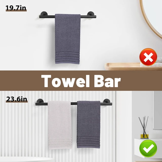 Alt view image 3 of 7 - 6 Pieces Matte Black Towel Bar Bathroom Hardware Set, 23.6Inch Matte Black Bathroom Accessories Towel Holder Set, SUS304 Stainless Steel Towel Racks for Bathroom