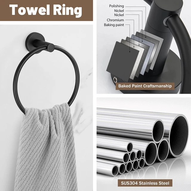 Alt view image 4 of 7 - 6 Pieces Matte Black Towel Bar Bathroom Hardware Set, 23.6Inch Matte Black Bathroom Accessories Towel Holder Set, SUS304 Stainless Steel Towel Racks for Bathroom