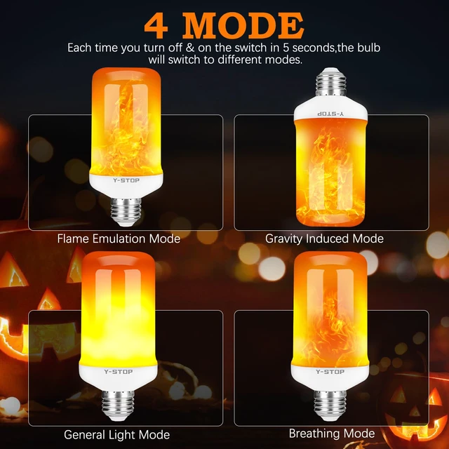 Alt view image 3 of 6 - Flame Light Bulbs, Upgraded 4 Modes Fire Light Bulb with Upside Down Effect, E26 Base Flickering Light Bulb for Halloween Decorations, Christmas, Outdoor, Indoor, Home Decor, White, 2 Pack