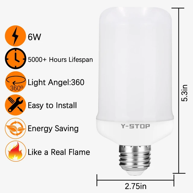Alt view image 5 of 6 - Flame Light Bulbs, Upgraded 4 Modes Fire Light Bulb with Upside Down Effect, E26 Base Flickering Light Bulb for Halloween Decorations, Christmas, Outdoor, Indoor, Home Decor, White, 2 Pack