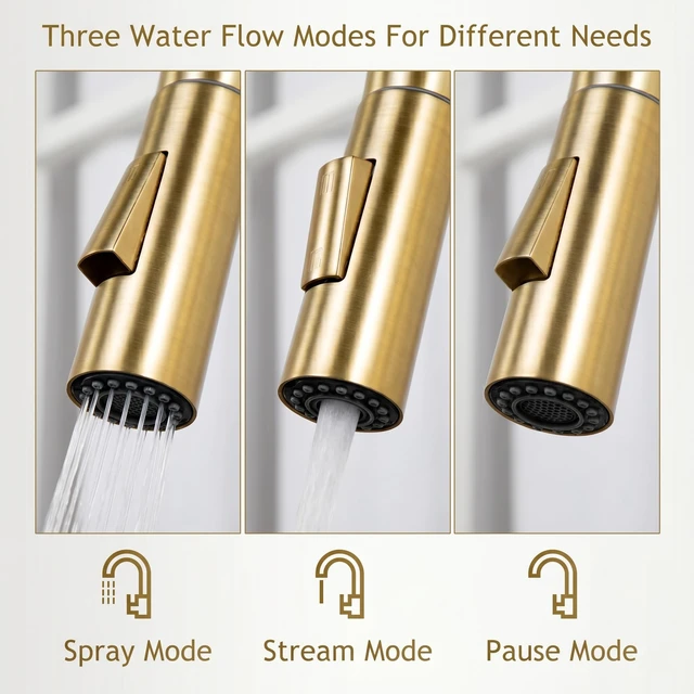 Alt view image 5 of 7 - Gold Kitchen Faucet with Pull Down Sprayer, High Arc Stainless Steel Sink Faucet, Brushed Gold Bar Faucet Fit for 1 Hole Sink, Easy Install for Kitchen Farmhouse RV, HT-KF100