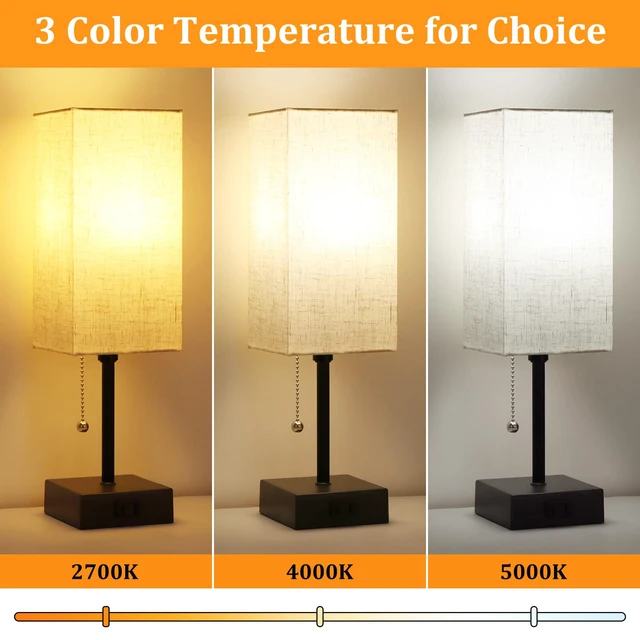 Alt view image 3 of 7 - Table Lamp for Bedroom set of 2,3-Color Bedside Lamps with Pull Chain Table Lamps for Nightstand with AC Outlets,Night Light Lamps for Living Room Kids Office DecorBlack+Cream