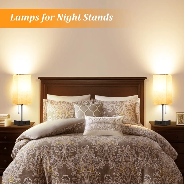 Alt view image 7 of 7 - Table Lamp for Bedroom set of 2,3-Color Bedside Lamps with Pull Chain Table Lamps for Nightstand with AC Outlets,Night Light Lamps for Living Room Kids Office DecorBlack+Cream