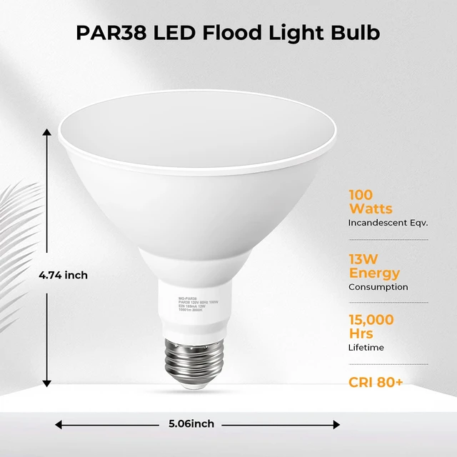 Alt view image 2 of 7 - PAR38 Outdoor Flood Light Bulbs, LED Flood Light Bulb Warm White 3000K, 100W Equivalent, 1050LM, Dimmable E26 Base for Porch Garage Yard, 2 Pack