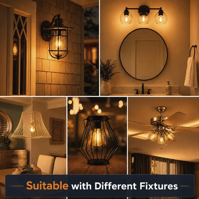 Alt view image 6 of 7 - A19 Vintage Dimmable LED Light Bulbs, E26 Base 60W Equivalent, 6 Pack 2200K Amber Warm White, 8W, 800 Lumens High Brightness, CRI 80+, Clear Glass Edison Filament, for Home, Farmhouse