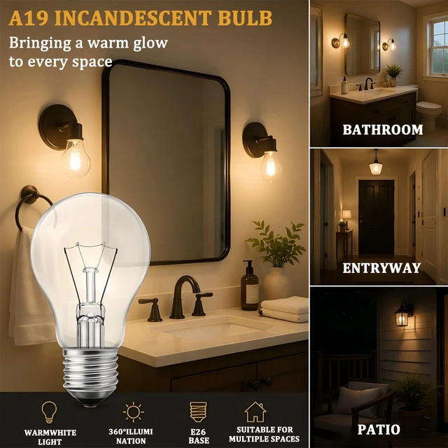 Alt view image 6 of 7 - 75 Watt Incandescent Light Bulbs, A19 Incandescent Bulb 60+ watts, Shatter-Resistant and Durable, Warm White Light (12-Pack)
