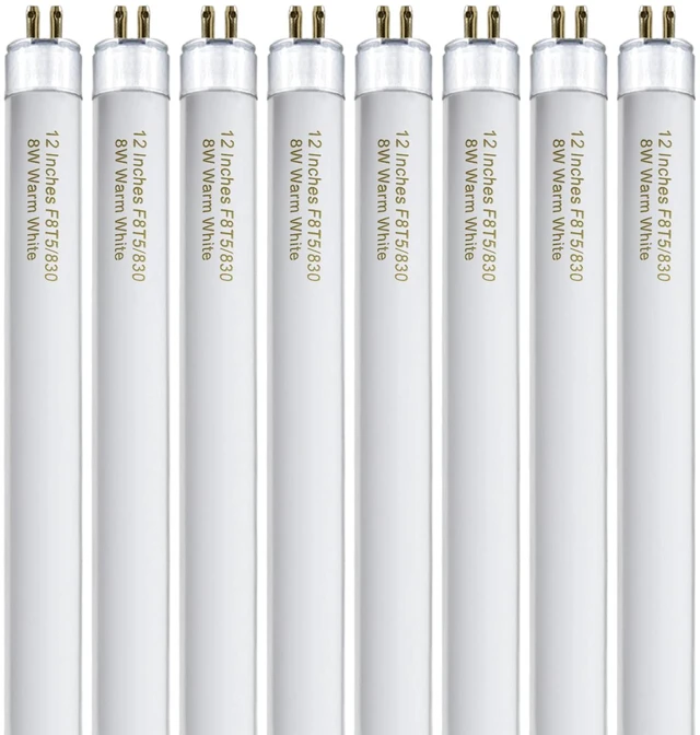 Main image of 8 Pack F8T5/WW Fluorescent Bulbs Warm White 3000K, 12 inch Under Cabinet Light Bulb, T5 8 Watt Fluorescent Tube Soft White, G5 Mini Bi 460 Lumens No Dimmable