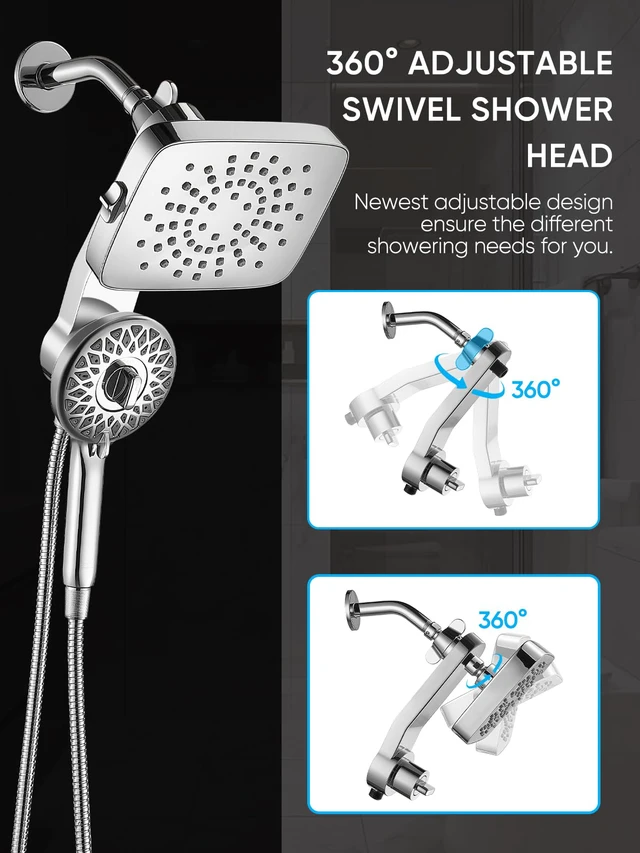 Alt view image 6 of 7 - ® Dual Shower Head with Magnetic Handheld, Chrome Rain Shower Combo, 2-in-1 Fixed & Detachable, Multiple Spray Modes, Built-in Magnet Dock, 6ft Hose